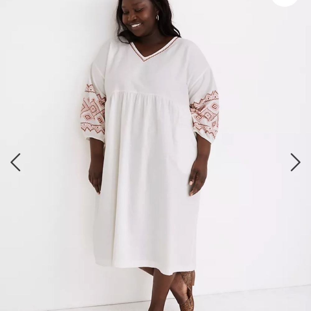 Madewell Plus Embroidered-Sleeve Popover Midi Dress MD104